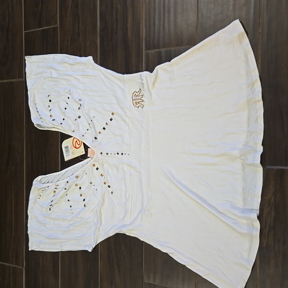 Request Jeans White Top With Gold And Silver Studs Sz 2X  NWT